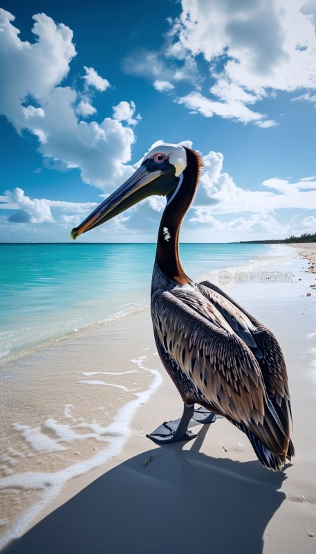 岛屿鹈鹕映晴空