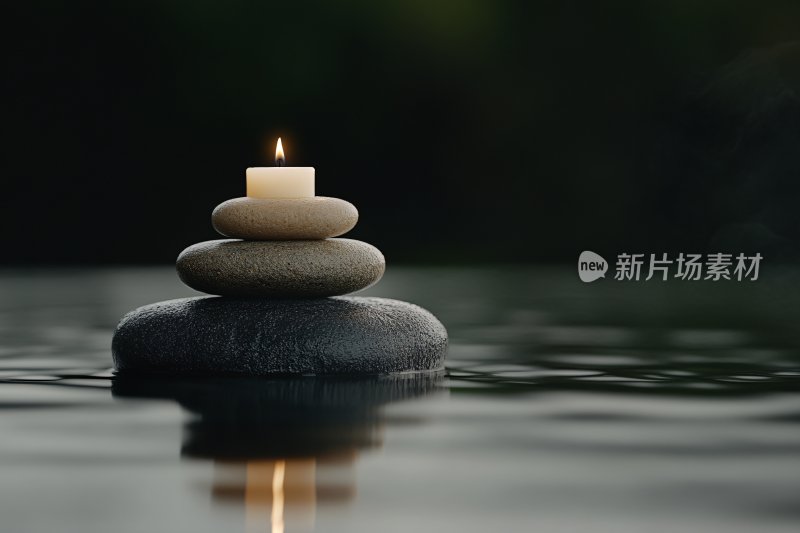 水面上的蜡烛与石堆