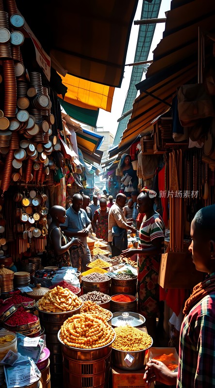 热闹市场琳琅满目商品人来人往