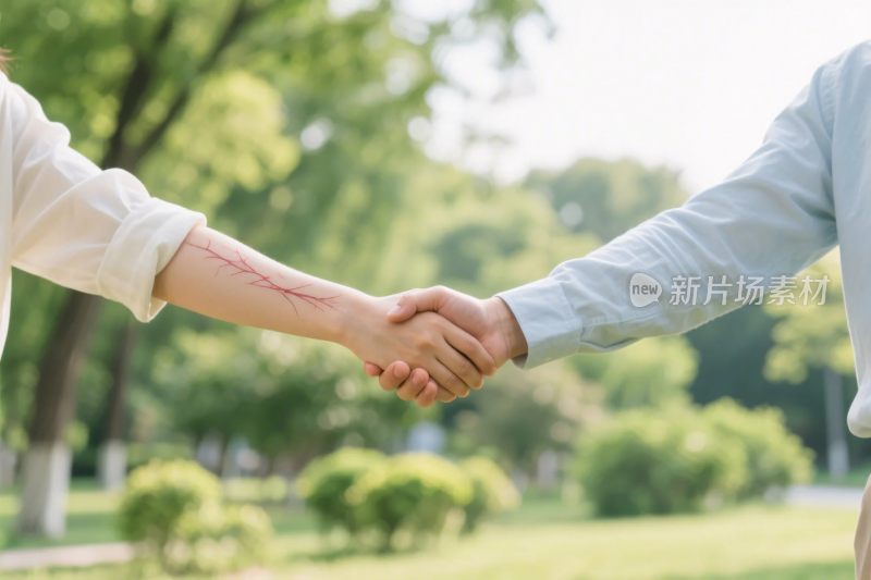 户外握手互动场景