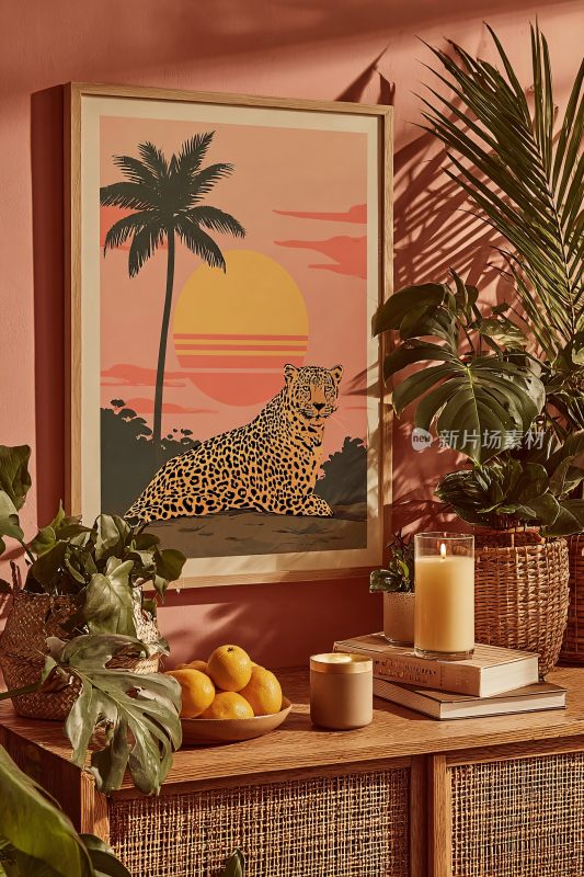 室内装饰画与绿植摆件场景