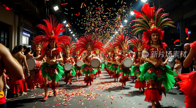 狂欢节上的红绿舞者