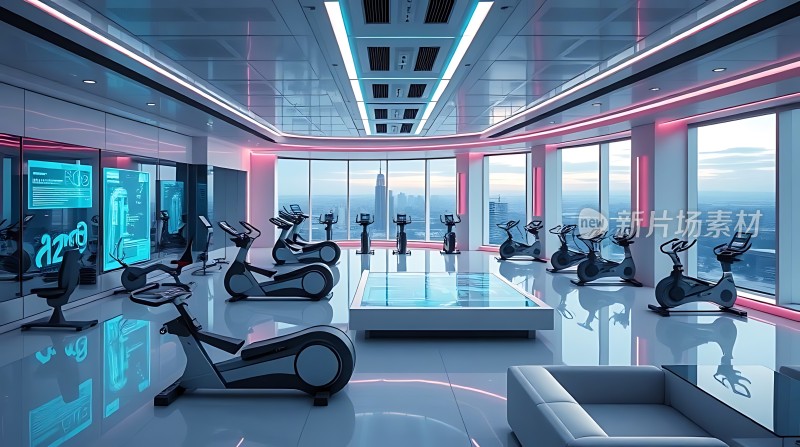 未来健身房科技感十足的运动空间