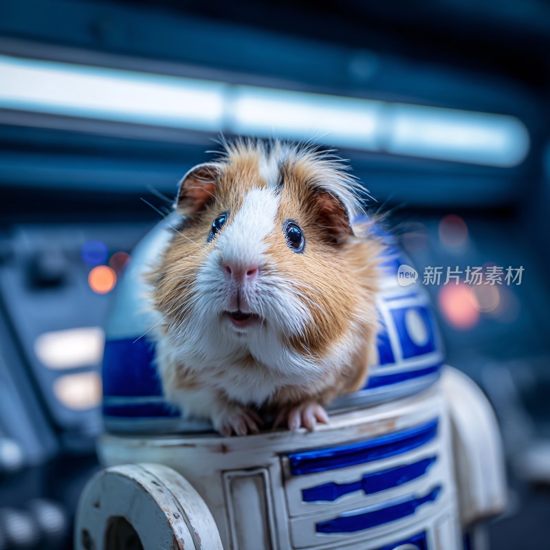 豚鼠站在机器人上的可爱瞬间