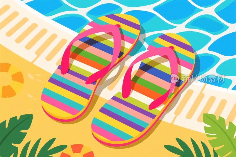 彩色沙滩拖鞋插画