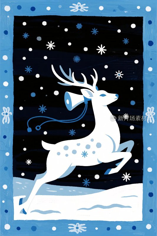 冬日驯鹿冰雪插画