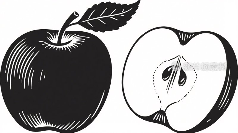 黑白苹果插画