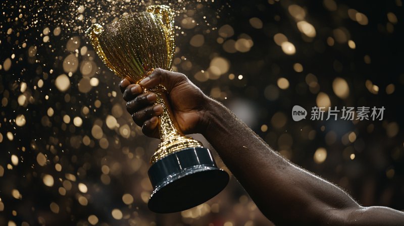 手捧金色奖杯的荣耀时刻