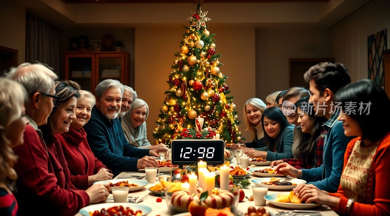 圣诞树下的温馨家庭聚餐