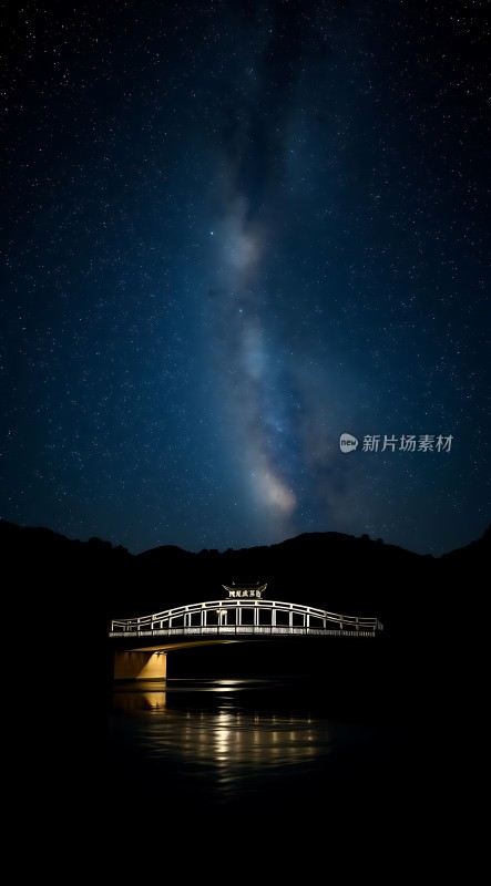 夜幕下的星河与古桥