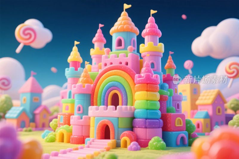 梦幻彩色童话城堡场景