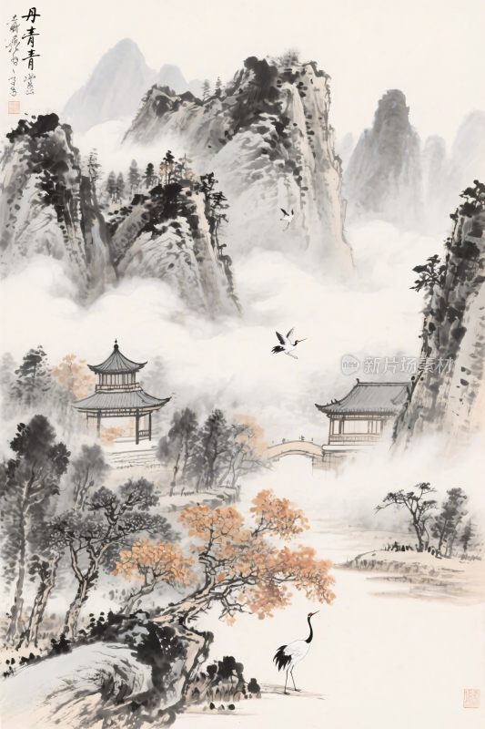 山水水墨国风插画