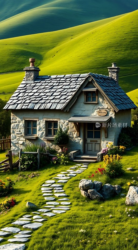 绿色草地上的温馨小屋