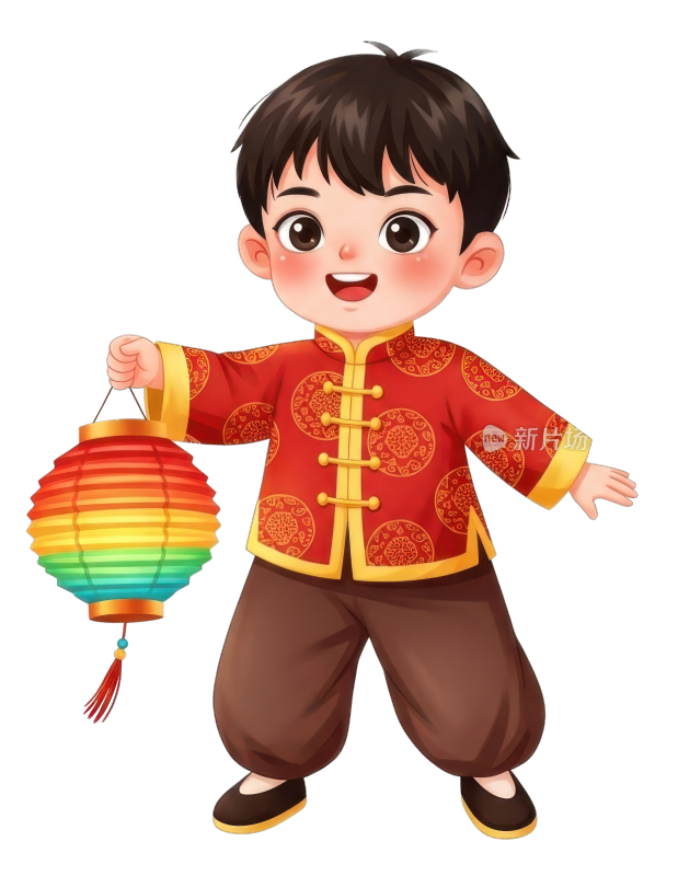 提着灯笼的红衣男孩