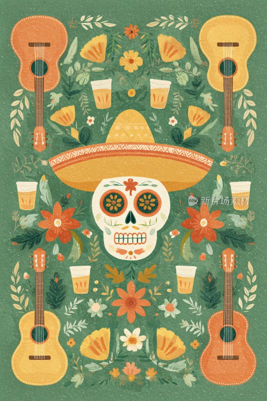 墨西哥风格骷髅插画