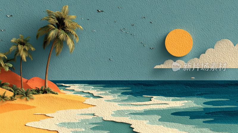 夏日海边风景插画