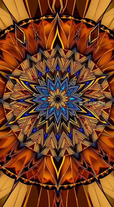 金色与蓝色交织的花朵图案