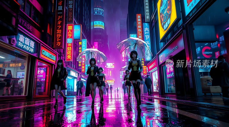 霓虹灯下的雨夜漫步