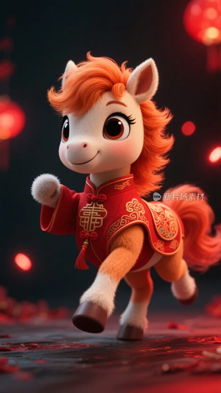 穿中式服饰奔跑的可爱小马
