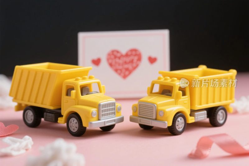 黄色玩具卡车爱心卡片场景