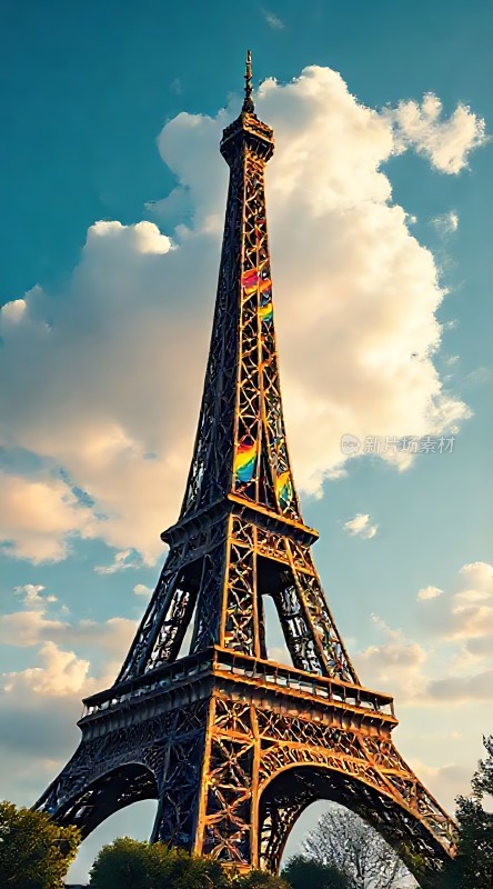 埃菲尔铁塔上的彩虹旗帜