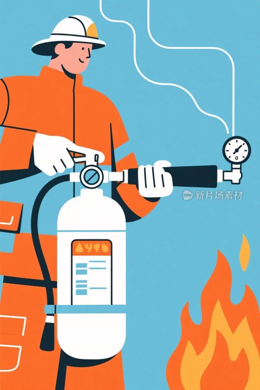 消防员使用灭火器插画