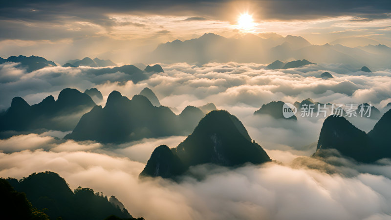 桂林山水照片山峰云海群山云雾缭绕自然风景