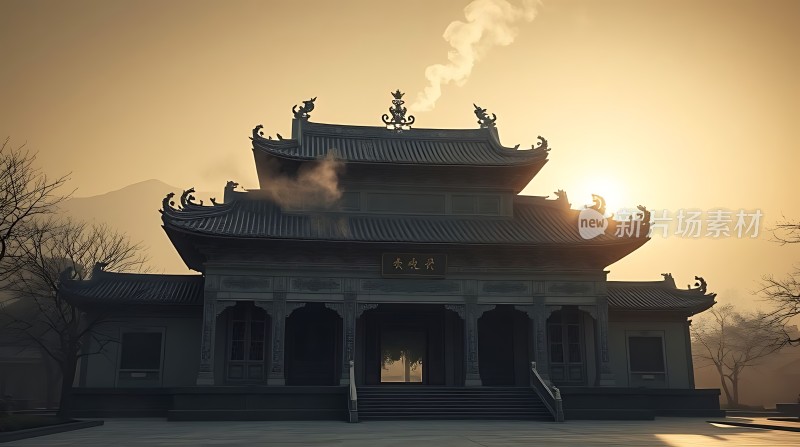 晨曦中的古寺宁静而神秘
