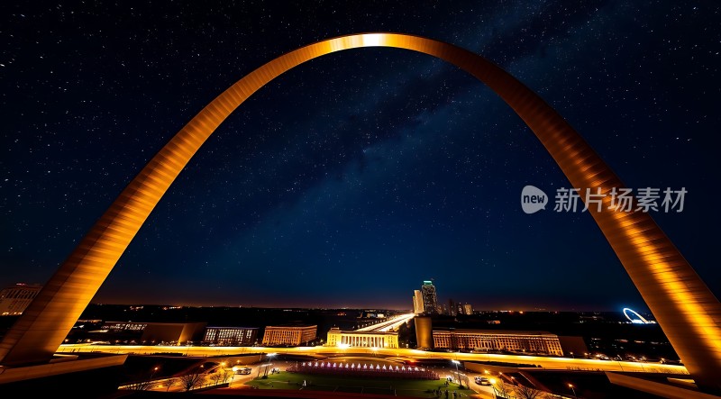 夜幕下的星河与地标建筑