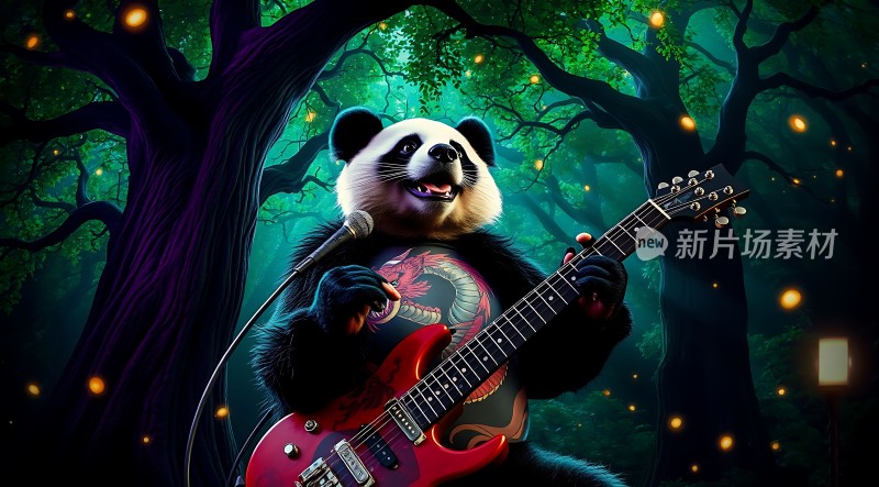 熊猫弹吉他森林音乐会