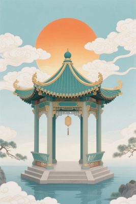 中国古亭夕阳插画 中国古亭夕阳插画