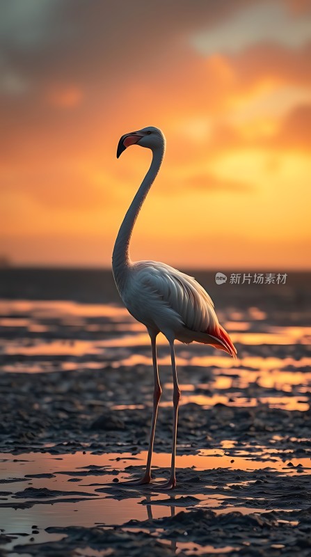 日落下的火烈鸟