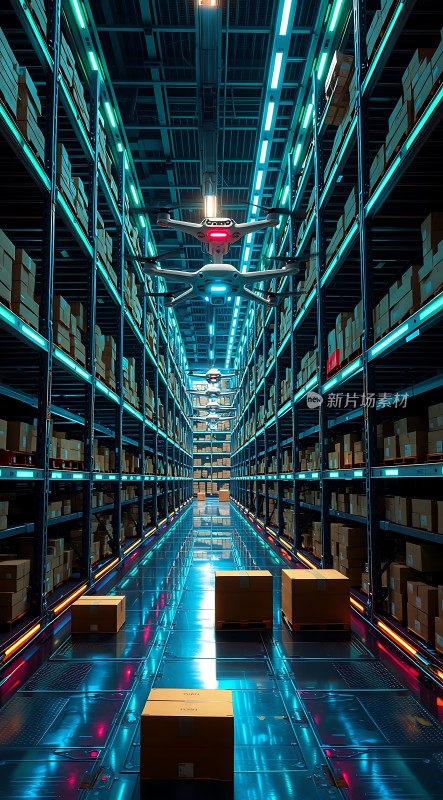 智能仓库科技物流无人机搬运货物高效仓储管理