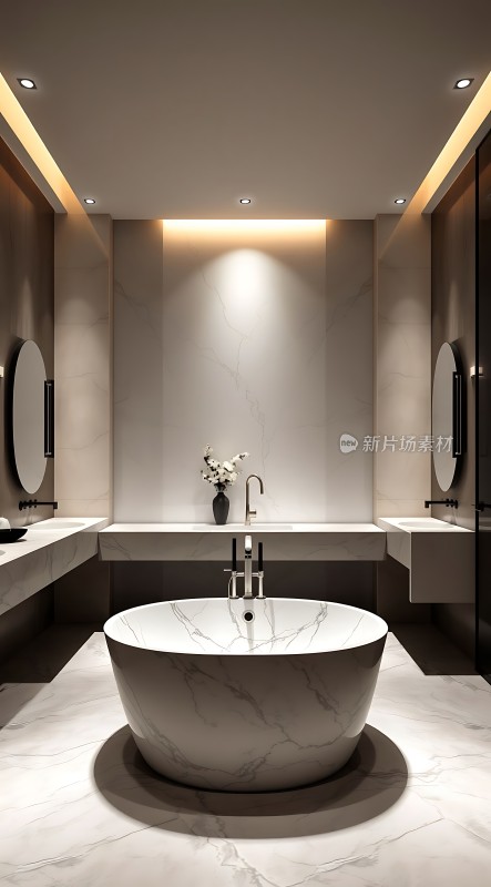现代浴室设计大理石浴缸与洗手台