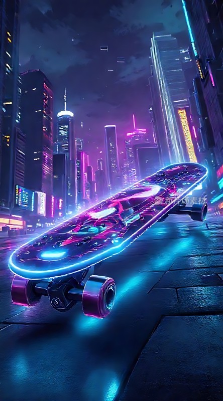 霓虹滑板夜行都市