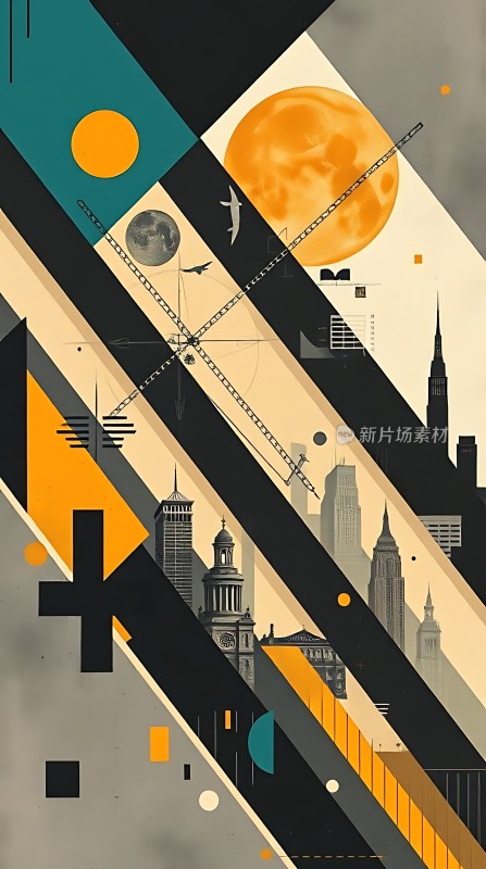 城市天际线与几何抽象艺术融合