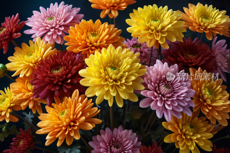 桌子上的花瓶里有许多不同颜色的花风景图片