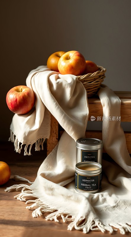 苹果与茶罐静物画