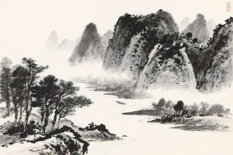 山水水墨国画卷