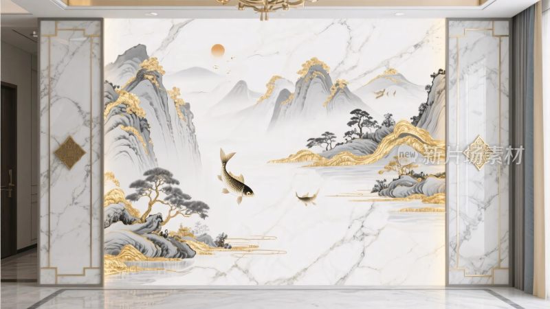 中式山水壁画装饰画