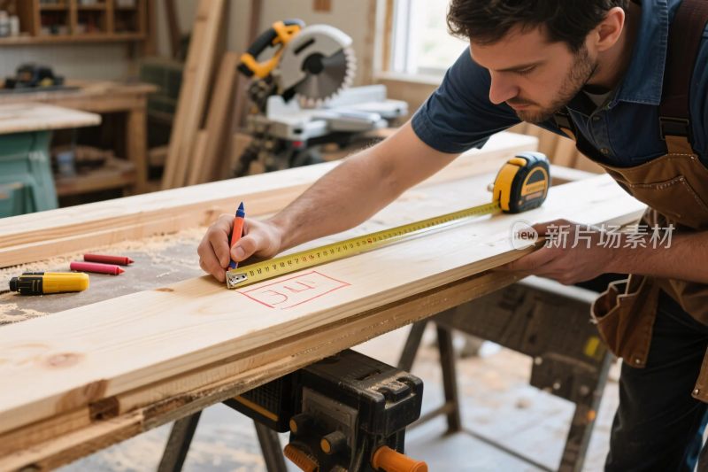 木工测量木材作业场景