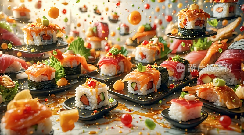 寿司盛宴色彩缤纷美味诱人