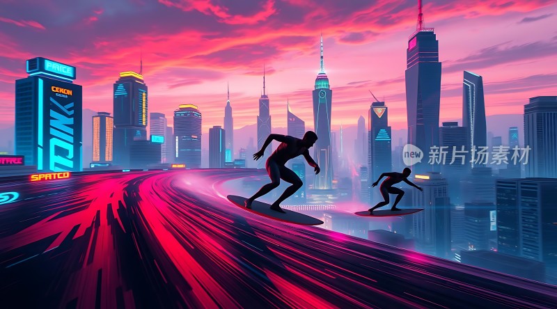 未来城市滑板者