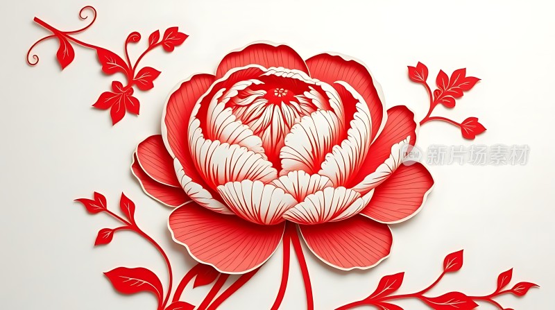 红白相间花朵绽放绿叶点缀色彩鲜明构图和谐