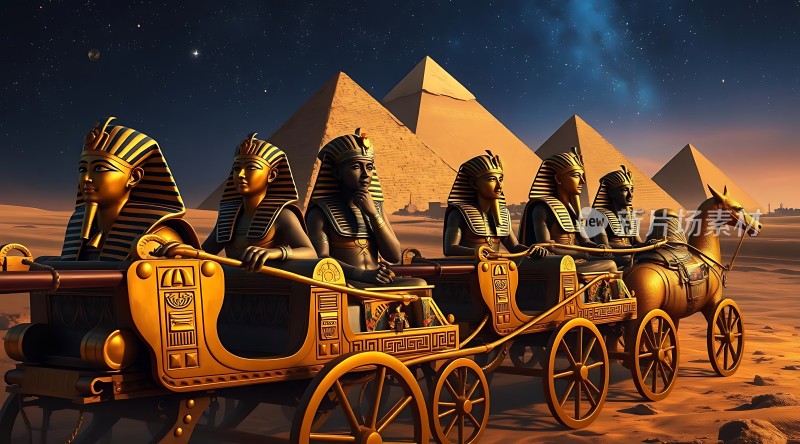 古埃及黄金马车与金字塔之夜