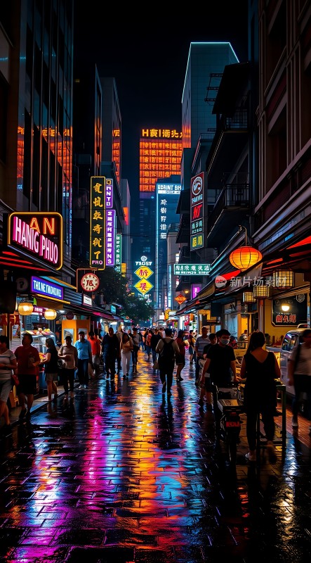 霓虹灯下的繁华街道