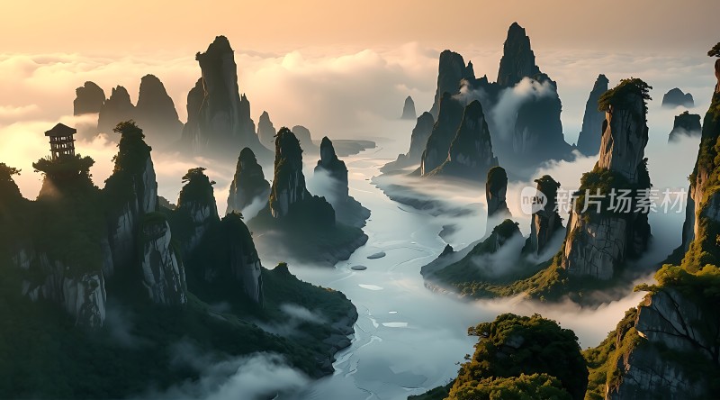 云雾缭绕的山川美景