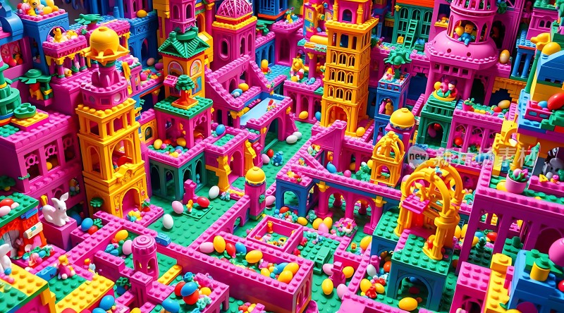 彩色积木世界梦幻城堡与童话乐园