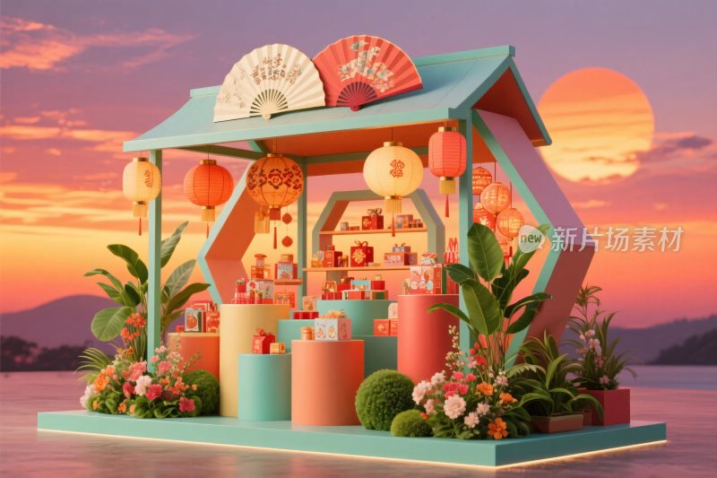 古风节日商品售卖摊位场景