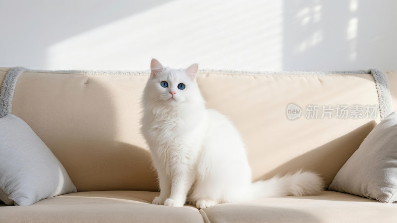 沙发上的蓝眼白猫